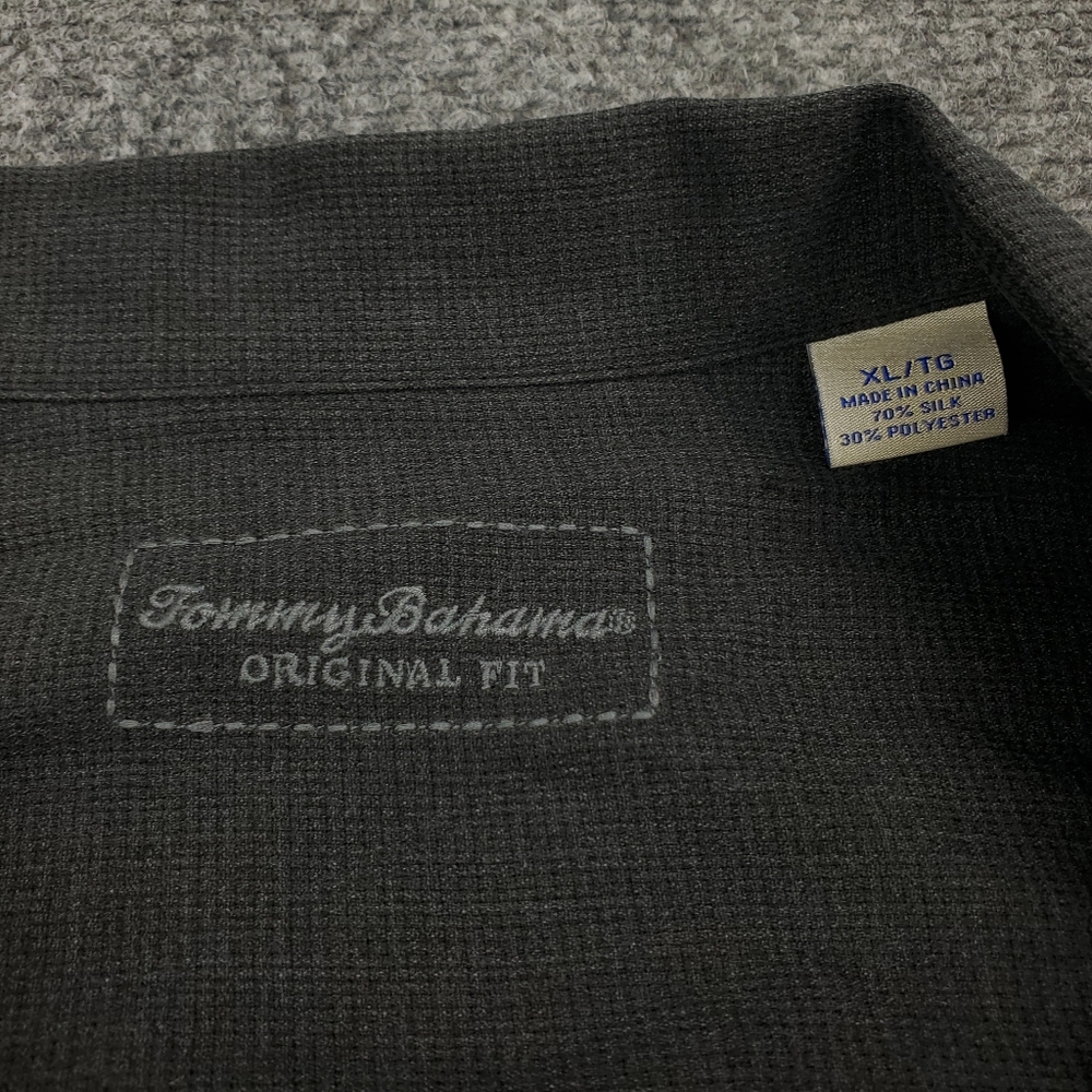 Tommy Bahama Island Zone Silk Camp Shirt Mens XL Charcoal Gray Hawaiian Beach - Picture 3 of 9